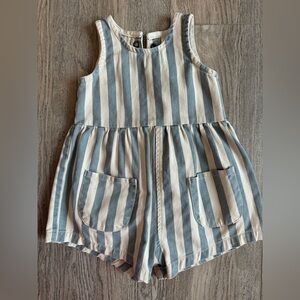 Rylee + Cru Blue and White Striped Denim Romper